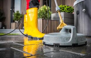 Frühling Zeit Terrasse Beton Ziegel Druck Waschen foto