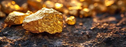 ai generiert Nahansicht von groß Gold Nugget foto