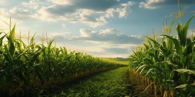 ai generiert fotorealistisch Bild von ein Mais Feld. Mais auf das Plantage. foto