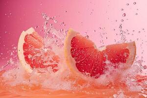 ai generiert mächtig Flüssigkeit Explosion, geschnitten Grapefruit foto