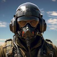 ai generiert realistisch Bild von ein Militär- Flugzeug Pilot. Vor ein Kampf Mission foto