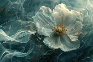 ai generiert abstrakt Blumen- Hintergrund mit Weiß Mohnblumen auf Blau getönt foto