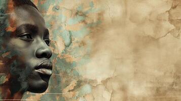 ai generiert afrikanisch amerikanisch Mann Profil Porträt mit abstrakt bunt Grunge Hintergrund. schwarz Geschichte Monat Konzept. foto
