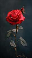 ai generiert rot Rose auf ein dunkel Hintergrund. Nahansicht. foto