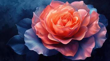 ai generiert rot Rose auf Blau Hintergrund. 3d Wiedergabe. Computer Digital Zeichnung. foto