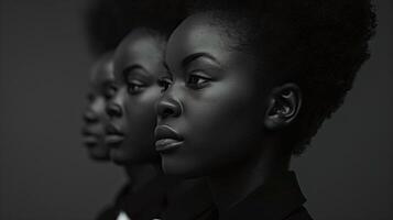 ai generiert Mode Porträt von schön afrikanisch amerikanisch Frauen im Studio. schwarz Geschichte Monat Konzept. foto