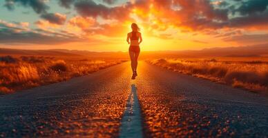 ai generiert Laufen Mädchen beim Sonnenuntergang, Sport Joggen, gesund Lebensstil - - ai generiert Bild foto