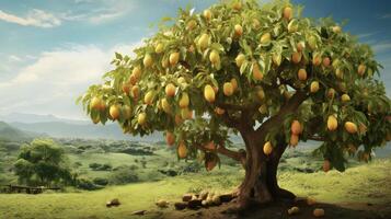 ai generiert Mango Baum im das Obstgarten foto