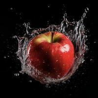 ai generiert ein Apfel ist Sein bespritzt mit Wasser foto