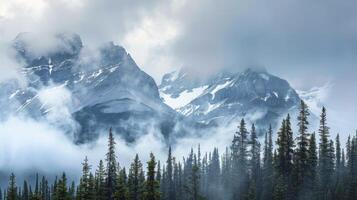 ai generiert Landschaft Natur Berg Wald Aussicht foto