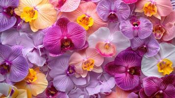 ai generiert Orchidee Blumen Hintergrund. Kopieren Raum. Nahansicht von Orchidee Blumen. foto