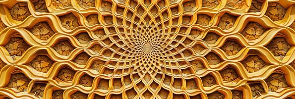 ai generiert Regal islamisch Kunst kompliziert golden Arabeske Eleganz zum der Wohlstand und Spiritualität foto