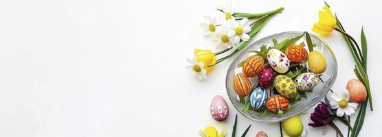 ai generiert Ostern Eier Dekoration im ein Glas Oval Container isoliert auf Weiß Hintergrund foto