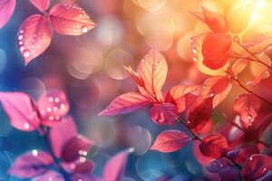 ai generiert warm Frühling natürlich Hintergrund mit jung Blätter und Bokeh bewirken foto