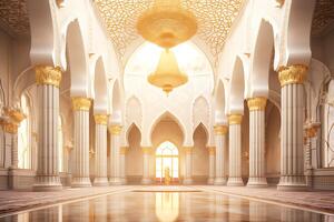 ai generiert 3d Rendern von ein schön Moschee mit islamisch Dekorationen. foto
