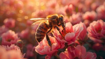 ai generiert Frühling Symphonie. Blumen, Insekten und Vögel. foto