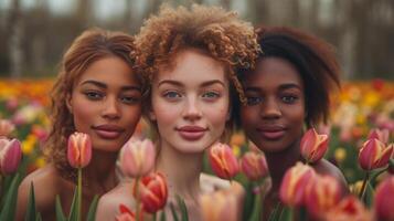 ai generiert Blühen Weiblichkeit, ein Feier von Frauen foto