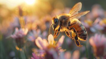 ai generiert Frühling Symphonie. Blumen, Insekten und Vögel. foto