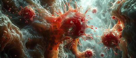 ai generiert das Weiß Blut Zellen sind zerstören das Krankheitserreger im das Mensch Körper inmitten das riesig Netzwerk von Venen und Arterien. foto