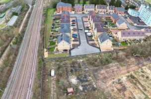 hoch Winkel Panorama- Aussicht von Arseley Stadt, Dorf von England Vereinigtes Königreich. das Aufnahmen war gefangen während wolkig und regnerisch Tag von feb 28., 2024 foto