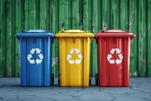 ai generiert Abfall Sortierung Müll Mülleimer, Müll Büchsen. Sortierung Müll. Ökologie Müll Recycling foto