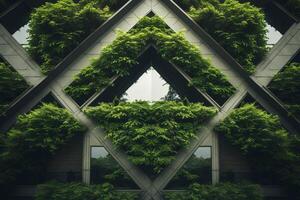 ai generiert ein Gebäude mit ein Grün Pflanze wachsend auf Es. das Pflanze ist wachsend auf das Gebäude im ein Weg Das es sieht aus mögen es ist gemacht oben von viele kleiner Pflanzen foto