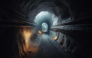 ai generiert Bergbau Tunnel Pipelines im groß Minen foto