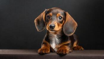 ai generiert bezaubernd braun Dachshun Hund Verlegung Nieder foto