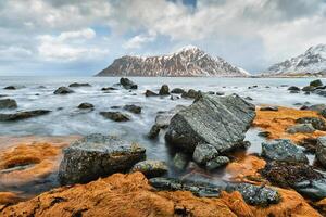 felsig Küste von Fjord im Norwegen foto