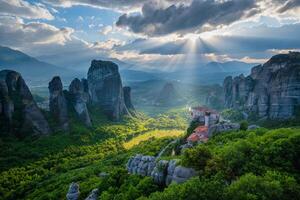 Sonnenuntergang Über Klöster von Meteora foto