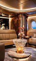 ai generiert Innere von ein Luxus Geschäft Jet Flugzeug. Luxus Reise. ai generativ foto