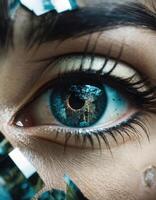ai generiert Nahansicht von schön weiblich Auge mit gebrochen Glas Wirkung. Fantasie Bild. ai generativ foto