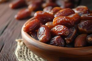 ai generiert getrocknet Datum Palme Früchte oder Kurma, Ramadan Ramazan Essen foto