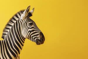 ai generiert lebendig Zebra Porträt auf Gelb Hintergrund foto