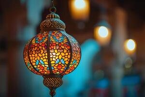 ai generiert Lampe mit Arabisch Dekoration foto