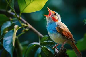 ai generiert glücklich Vogel Singen, Welt Tierwelt Tag foto