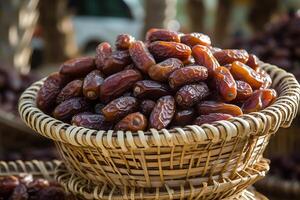 ai generiert getrocknet Datum Palme Früchte oder Kurma, Ramadan Ramazan Essen foto