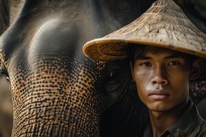 ai generiert ein Mahout und seine asiatisch Elefant, asiatisch Elefant, Thailand, Welt Tierwelt Tag foto