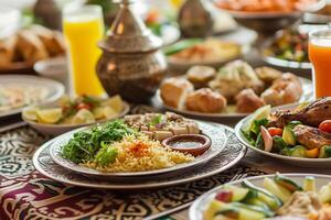 ai generiert Mitte östlichen suhoor oder iftar Mahlzeit foto