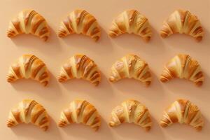 ai generiert golden Croissants Muster auf Beige Hintergrund foto