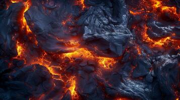 ai generiert dramatisch geschmolzen Lava Textur mit glühend Risse foto