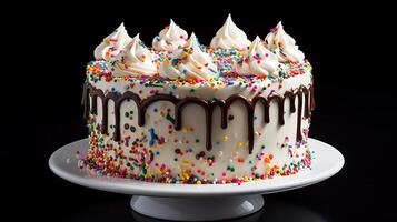 ai generiert Feier Geburtstag Kuchen mit bunt streuen foto