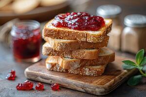 ai generiert Toast mit Früchte Marmelade auf Küche Tabelle Fachmann Werbung Essen Fotografie foto