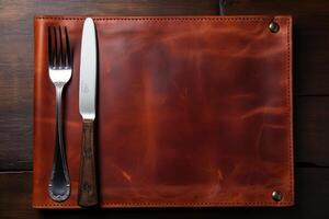 ai generiert Besteck Rahmen auf ein Restaurant Tabelle Werbung Essen Fotografie foto