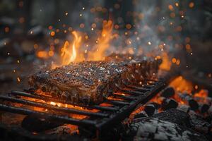 ai generiert Lamm Sein gegrillt auf Kohle Fachmann Werbung Essen Fotografie foto