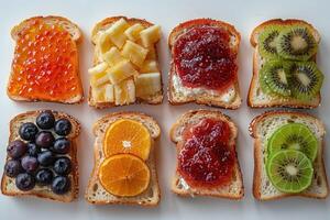 ai generiert Toast mit Früchte Marmelade auf Küche Tabelle Fachmann Werbung Essen Fotografie foto