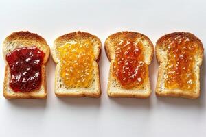 ai generiert Toast mit Früchte Marmelade auf Küche Tabelle Fachmann Werbung Essen Fotografie foto
