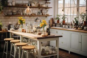 ai generiert ein schön klein modern Wohnung Küche Fachmann Werbung Fotografie foto
