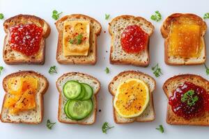 ai generiert Toast mit Früchte Marmelade auf Küche Tabelle Fachmann Werbung Essen Fotografie foto