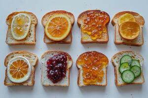 ai generiert Toast mit Früchte Marmelade auf Küche Tabelle Fachmann Werbung Essen Fotografie foto